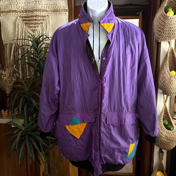 Current Seen Vintage 90s Reversible Windbreaker Jacket | Retro Sportswear Purple - Picture 2 of 15